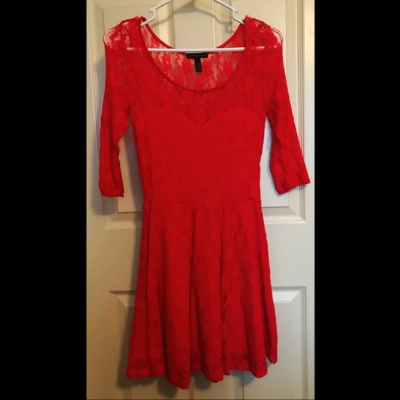 Red Lace Dress with Sweetheart Neckline - Picture 1 of 2